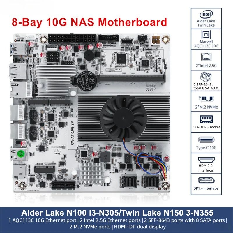 8 Bölmeli 10G NAS Anakart Inte - Nas Motherboard 8 Sata Mini Itx incelemesi ve fiyatı
